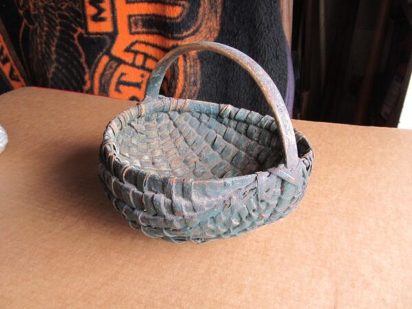 Antique Estate Country Primitive Basket w/ Green Paint Woven Oak Split - Solid