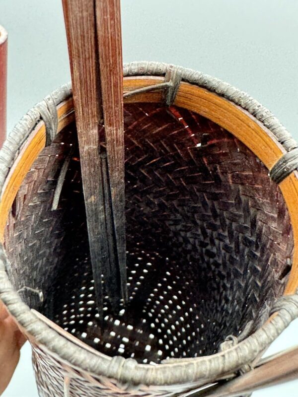 Antique Japanese Ikebana Bamboo Flower Basket Handmade Woven 16in” DAMAGE - Image 5