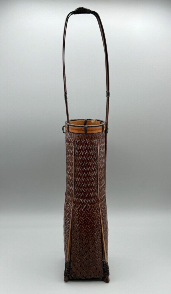 Antique Japanese Ikebana Bamboo Flower Basket Handmade Woven 16in” DAMAGE