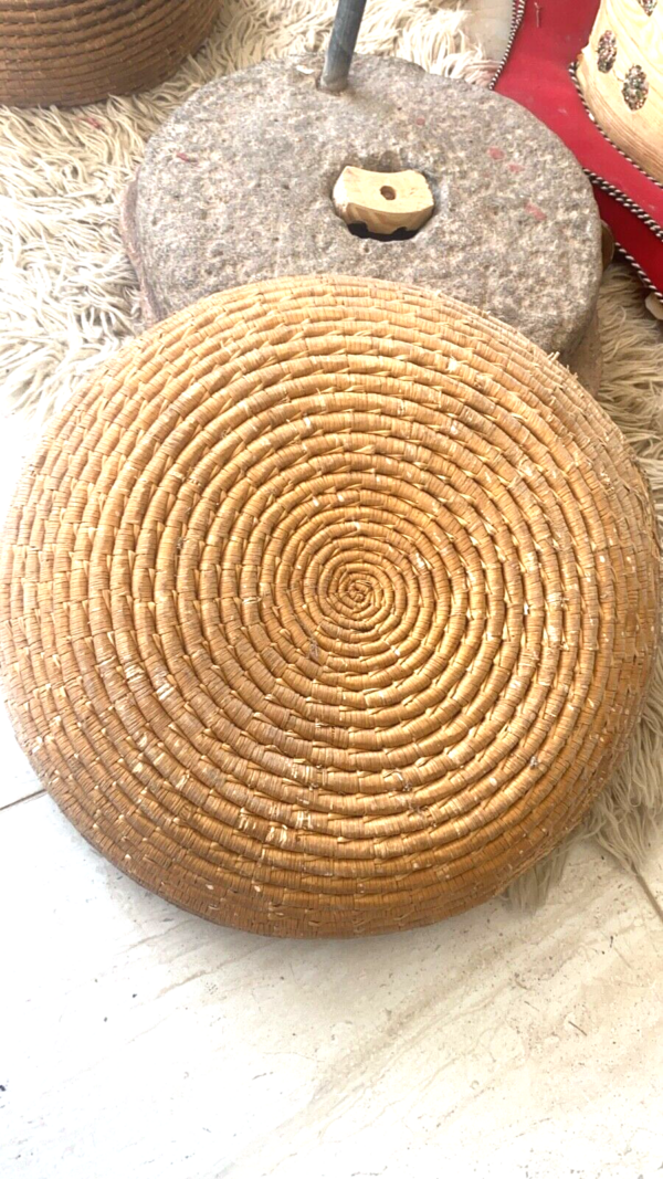 Antique Native Palestinian Handmade Woven Straw Basket Bow