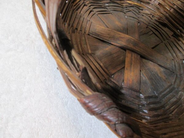 Antique Primitive Hand Woven Split Oak Handle Gathering Basket - Image 5