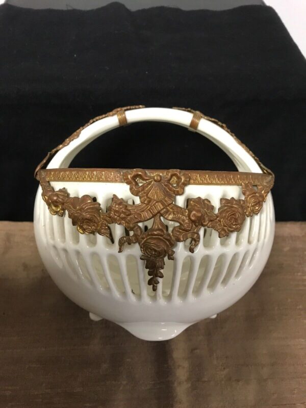 Antique RVR (Max Roesler, Rodach) Porcelain Basket w/ Brass Fitting - Image 2