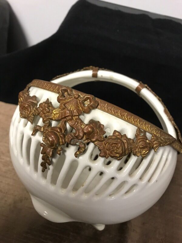 Antique RVR (Max Roesler, Rodach) Porcelain Basket w/ Brass Fitting - Image 3