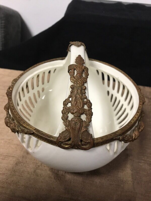 Antique RVR (Max Roesler, Rodach) Porcelain Basket w/ Brass Fitting - Image 4