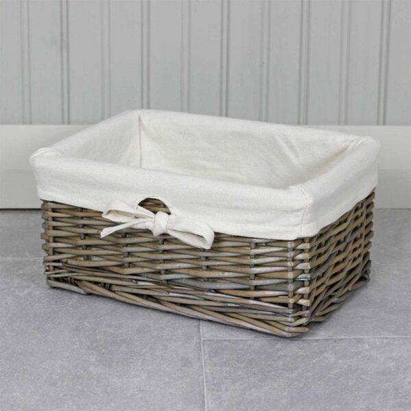 Antique Wash Lined Small Wicker Storage Basket