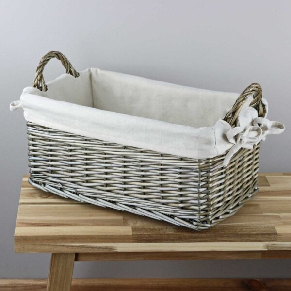 Antique Wash Shallow Handled Wicker Basket