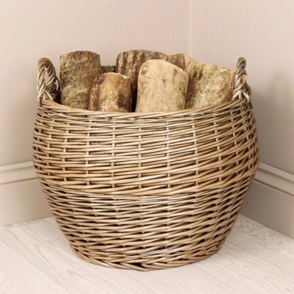 Antique Wash Wicker Belly Log Basket