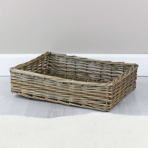 Antique Wash Wicker Hamper Basket Tray