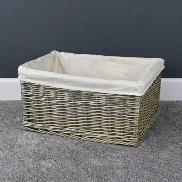 Antique Wash Wicker Lined Storage Basket