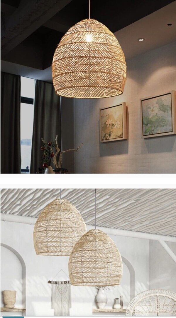 Arturesthome Rattan Woven Pendant Fixture Shades, Handmade Hanging Ceiling Lamp - Image 3