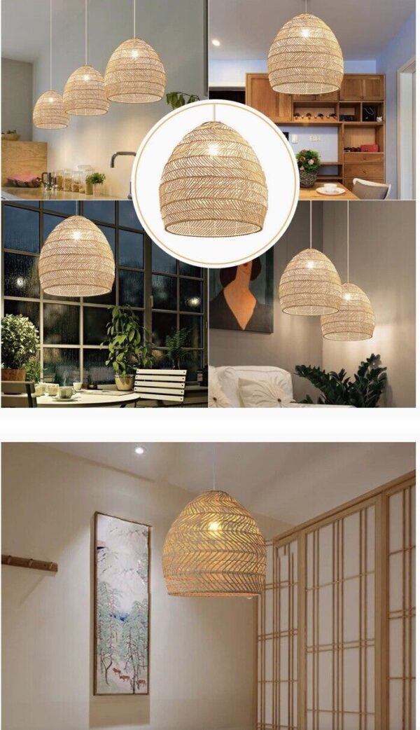 Arturesthome Rattan Woven Pendant Fixture Shades, Handmade Hanging Ceiling Lamp - Image 4