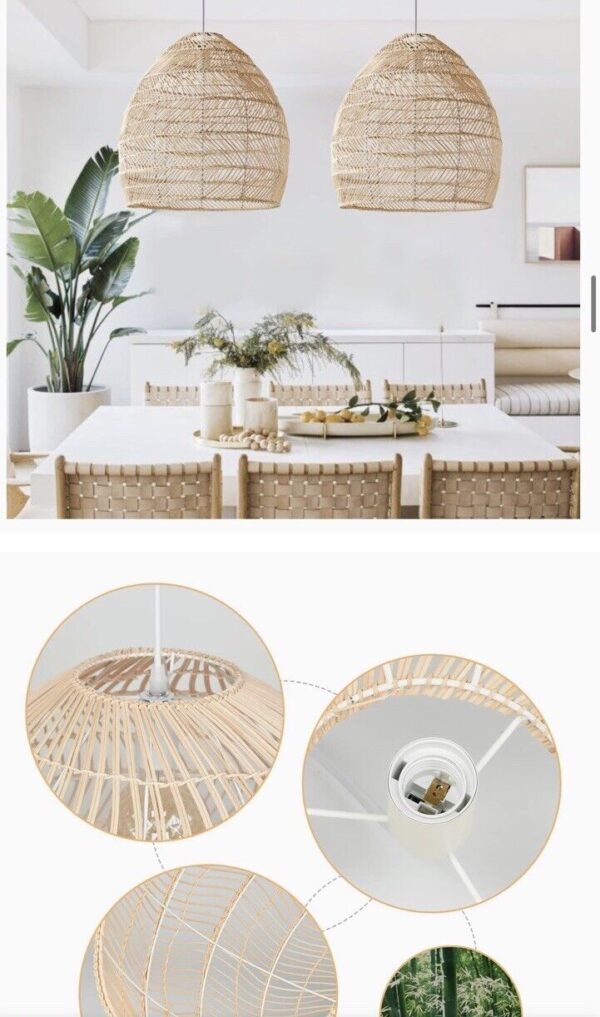 Arturesthome Rattan Woven Pendant Fixture Shades, Handmade Hanging Ceiling Lamp - Image 5