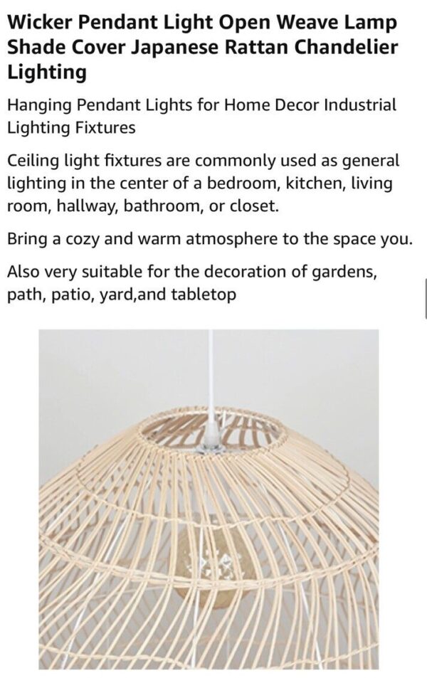 Arturesthome Rattan Woven Pendant Fixture Shades, Handmade Hanging Ceiling Lamp - Image 6