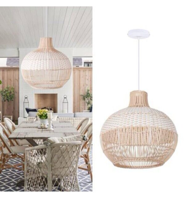 Arturesthome White Rattan Pendant Light - Wicker Hanging Ceiling Light