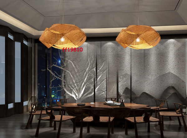 Asian Pendant Lamp Ceiling Lighting Bamboo Wicker Rattan Shade Hanging Lamp - Image 6