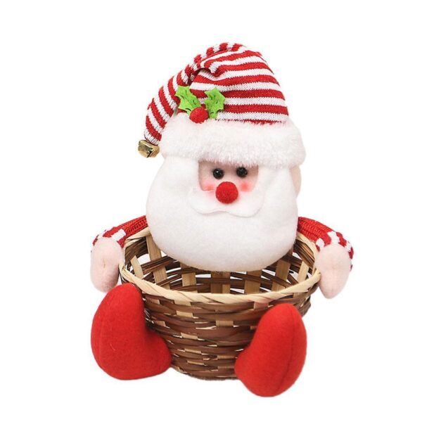 Bamboo Basket Holiday Table Decoration Christmas Snowmen Santa Storage Basket F0 - Image 2