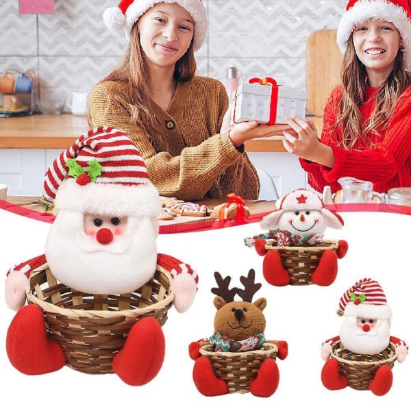 Bamboo Basket Holiday Table Decoration Christmas Snowmen Santa Storage Basket F0 - Image 3