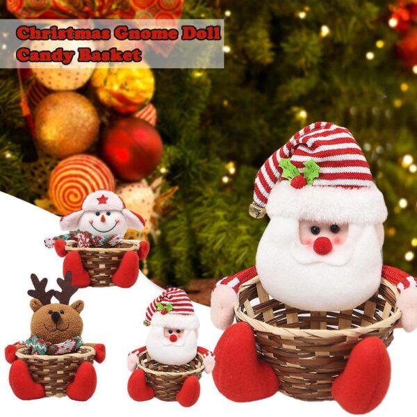 Bamboo Basket Holiday Table Decoration Christmas Snowmen Santa Storage Basket F0 - Image 4