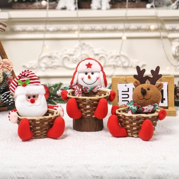 Bamboo Basket Holiday Table Decoration Christmas Snowmen Santa Storage Basket F0 - Image 5