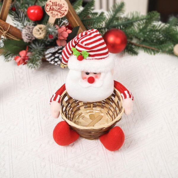 Bamboo Basket Holiday Table Decoration Christmas Snowmen Santa Storage Basket F0 - Image 6