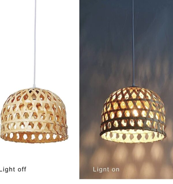 Bamboo Basket Pendant Light, 13.7" D x 9.8" H Wicker Rattan Weave Lamp Shade - Image 3