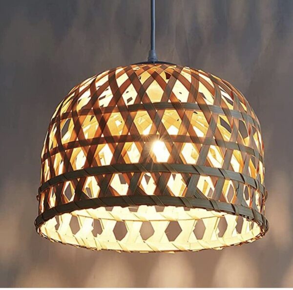 Bamboo Basket Pendant Light, 13.7" D x 9.8" H Wicker Rattan Weave Lamp Shade