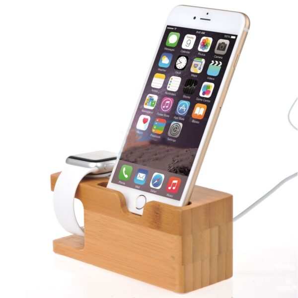 Bamboo Charge Dock Station Holder Stand For Apple Watch iWatch 42mm 38mm iPhone - Image 6