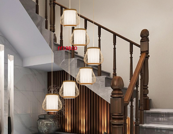 Bamboo Lamp Hanging Light Lighting Rattan Ceiling Staircase Pendant Chandelier - Image 2