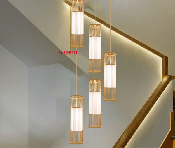 Bamboo Lamp Hanging Light Lighting Rattan Ceiling Staircase Pendant Chandelier - Image 3