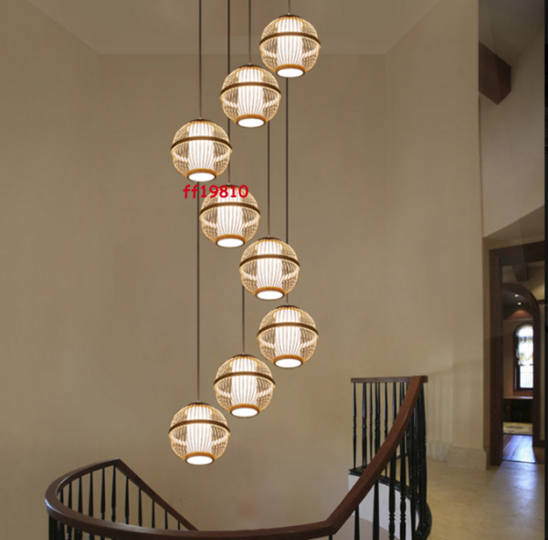 Bamboo Lamp Hanging Light Lighting Rattan Ceiling Staircase Pendant Chandelier - Image 6