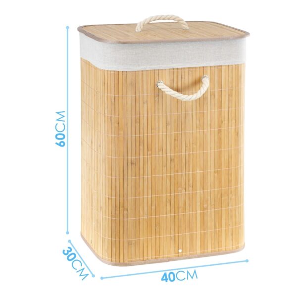 Bamboo Laundry Basket with Lid Foldable Washing Clothes Bin Hamper with Liner - Image 6