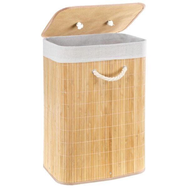 Bamboo Laundry Basket with Lid Foldable Washing Clothes Bin Hamper with Liner