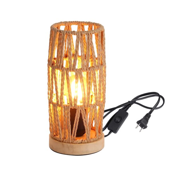 Bamboo Rattan Table Lamp for Living Room, Boho Handmade Woven Cylinder Lampsh... - Image 2