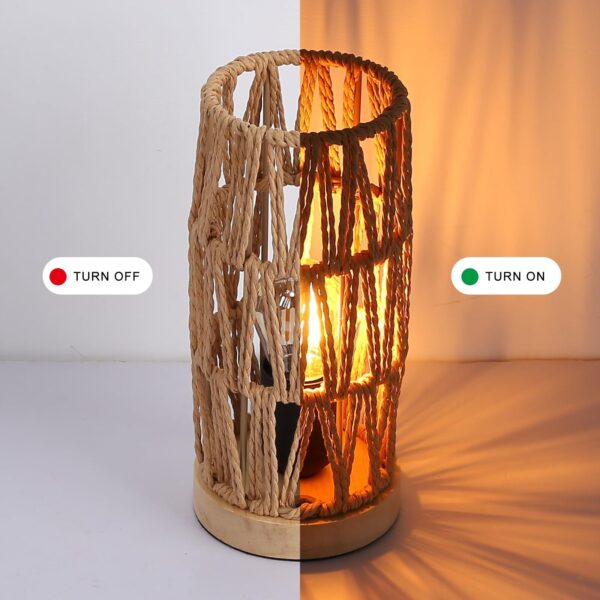 Bamboo Rattan Table Lamp for Living Room, Boho Handmade Woven Cylinder Lampsh... - Image 3