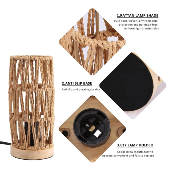 Bamboo Rattan Table Lamp for Living Room, Boho Handmade Woven Cylinder Lampsh... - Image 4