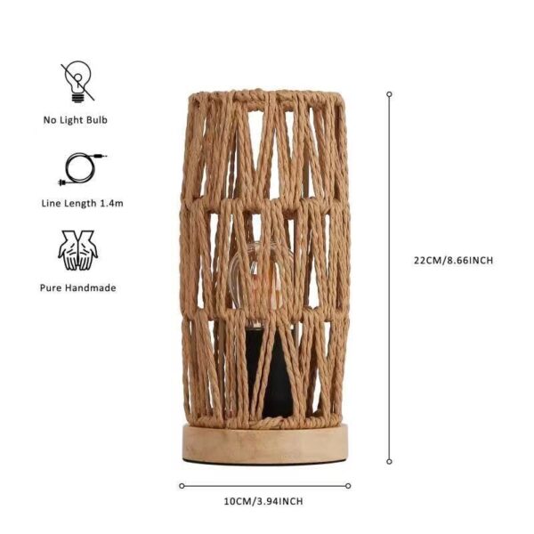 Bamboo Rattan Table Lamp for Living Room, Boho Handmade Woven Cylinder Lampsh... - Image 5