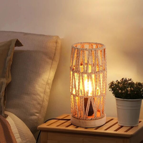 Bamboo Rattan Table Lamp for Living Room, Boho Handmade Woven Cylinder Lampsh... - Image 6