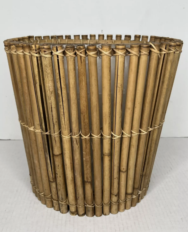 Bamboo Slat Waste Basket Trash Can Planter 11" Plastic Lined Vintage Boho