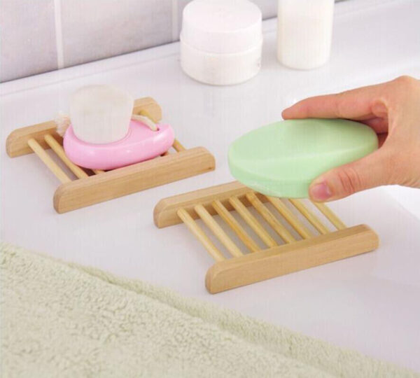 Bamboo Soap Dish Tray Holder Bathroom Bath Shower Soap Storage Rack Plate Wooden - Image 2