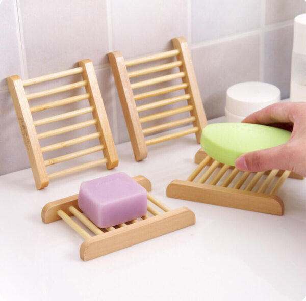 Bamboo Soap Dish Tray Holder Bathroom Bath Shower Soap Storage Rack Plate Wooden