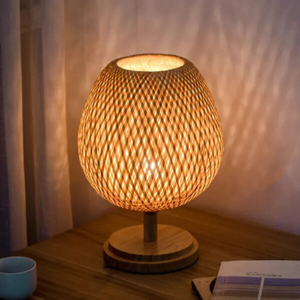 Bamboo Table Lamp Bedroom Bedside Lamp Wood Rattan Lampshade Room Home Decor New - Image 3