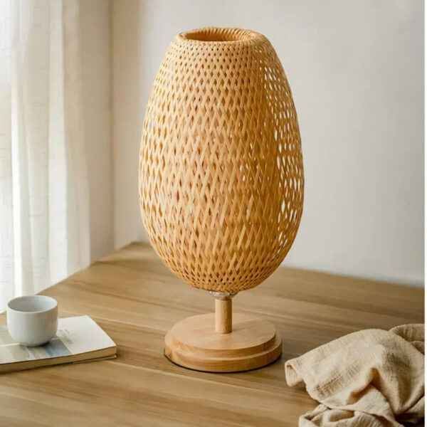 Bamboo Table Lamp Bedroom Bedside Lamp Wood Rattan Lampshade Room Home Decor New - Image 4