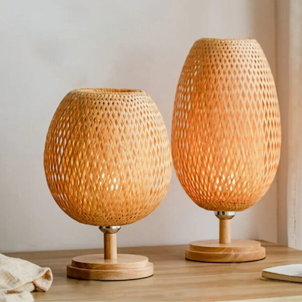 Bamboo Table Lamp Bedroom Bedside Lamp Wood Rattan Lampshade Room Home Decor New - Image 5