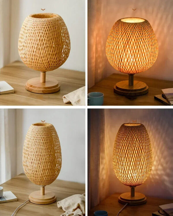 Bamboo Table Lamp Bedroom Bedside Lamp Wood Rattan Lampshade Room Home Decor New - Image 6