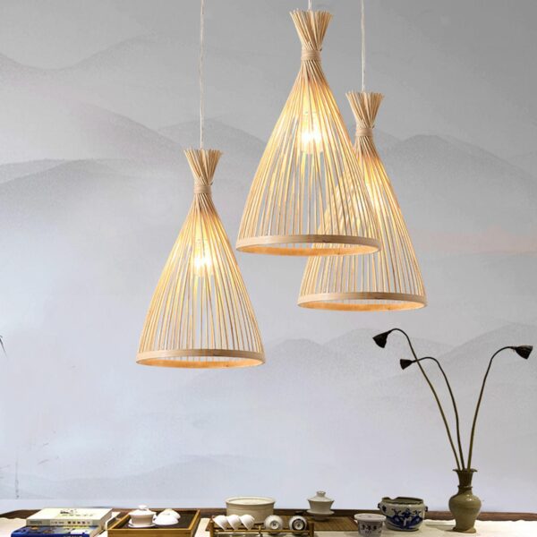 Bamboo Wicker Chandelier Basket Light Hanging Lamp Tea House Ceiling Lamp