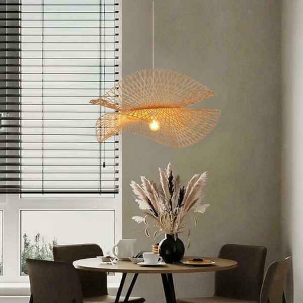 Bamboo Wicker Chandelier Minimalist Restaurant Coffee Hat Hanging Lighting Lamp - Image 3