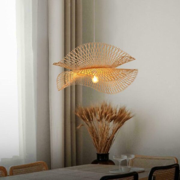 Bamboo Wicker Chandelier Minimalist Restaurant Coffee Hat Hanging Lighting Lamp - Image 4