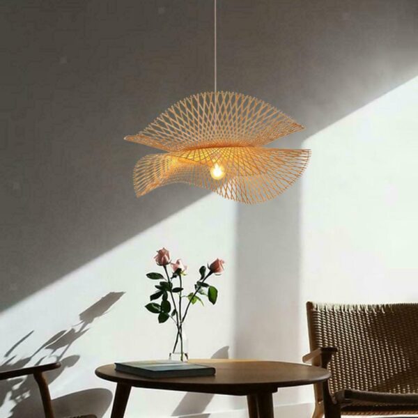 Bamboo Wicker Chandelier Minimalist Restaurant Coffee Hat Hanging Lighting Lamp - Image 6