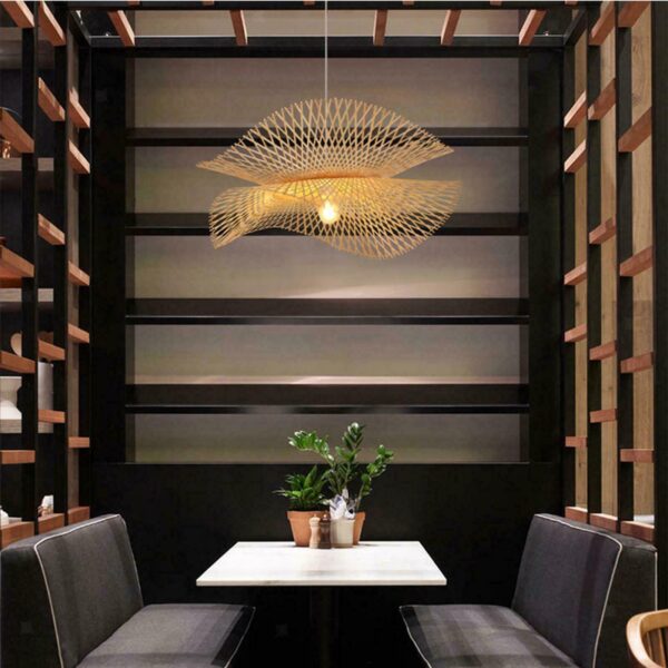 Bamboo Wicker Chandelier Minimalist Restaurant Coffee Hat Hanging Lighting Lamp