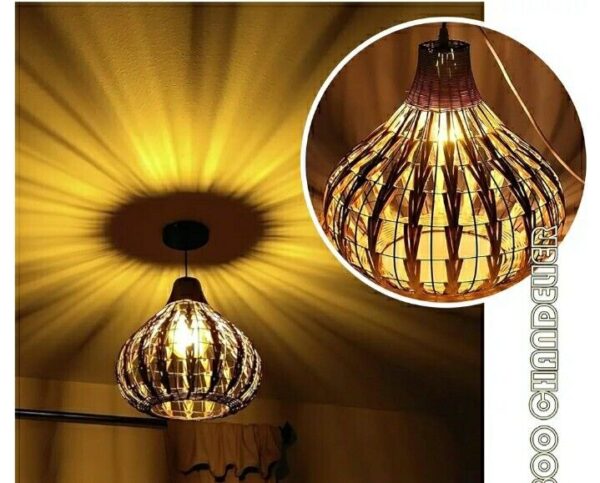 Bamboo Wicker Lamp Shades Weave Hanging Lighting Rattan Ceiling Lamp Chandelier - Image 3